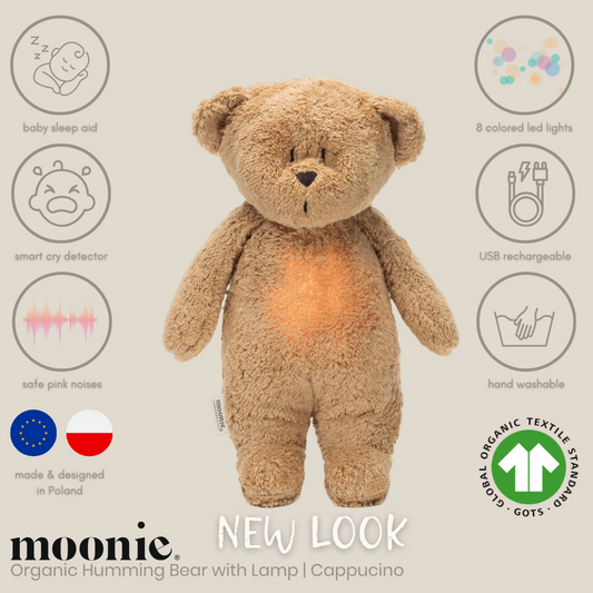 Moonie Organic Humming Bear Cappucino Baby Sleep Aid with Smart Cry Detector