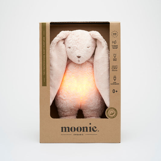 Moonie | Organic Humming Bunny Rose | Baby Sleep Aid with Smart Cry Detector