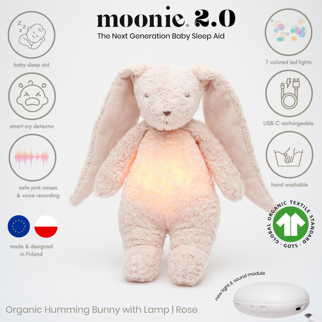 Bunny Moonie 2.0 Organic Humming Baby Sleep Aid Stuffed Toy with Smart Cry Detector (Copy)