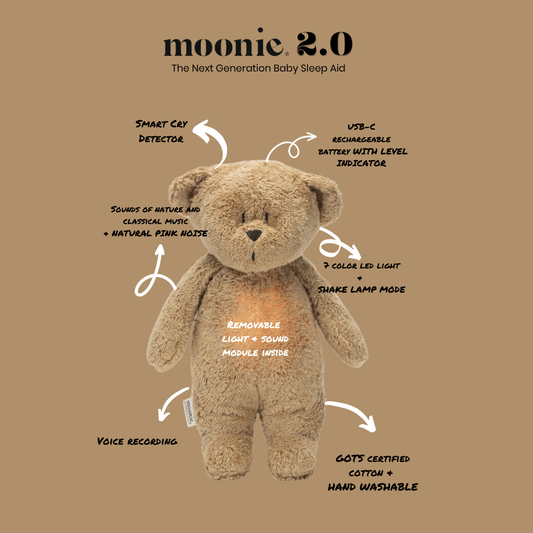 Bear  Moonie 2.0 Organic Humming Baby Sleep Aid Stuffed Toy with Smart Cry Detector