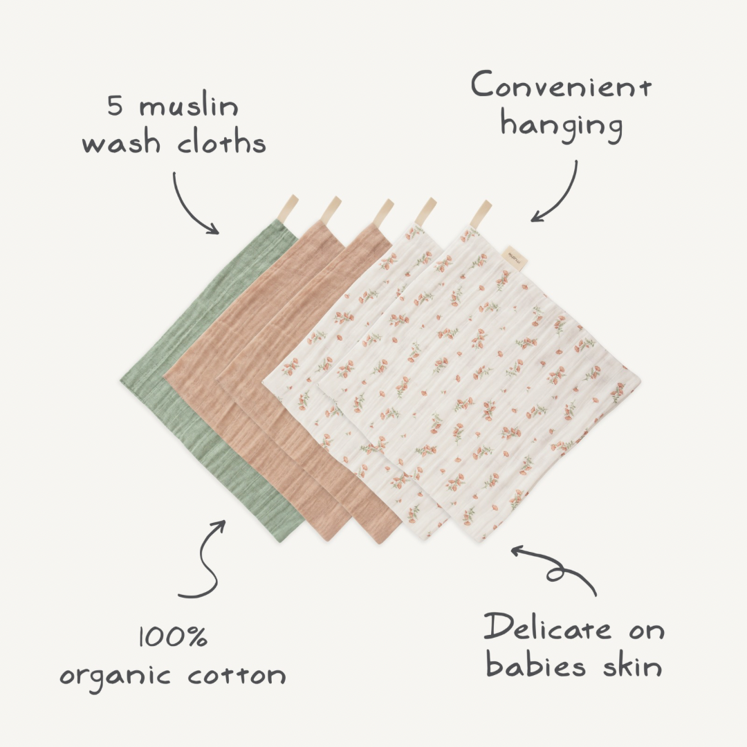 MUSHIE Muslin Cotton Washcloth 5-Pack