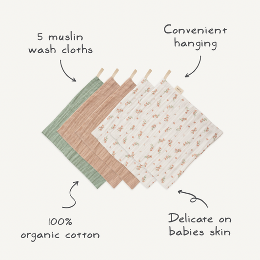 MUSHIE Muslin Cotton Washcloth 5-Pack