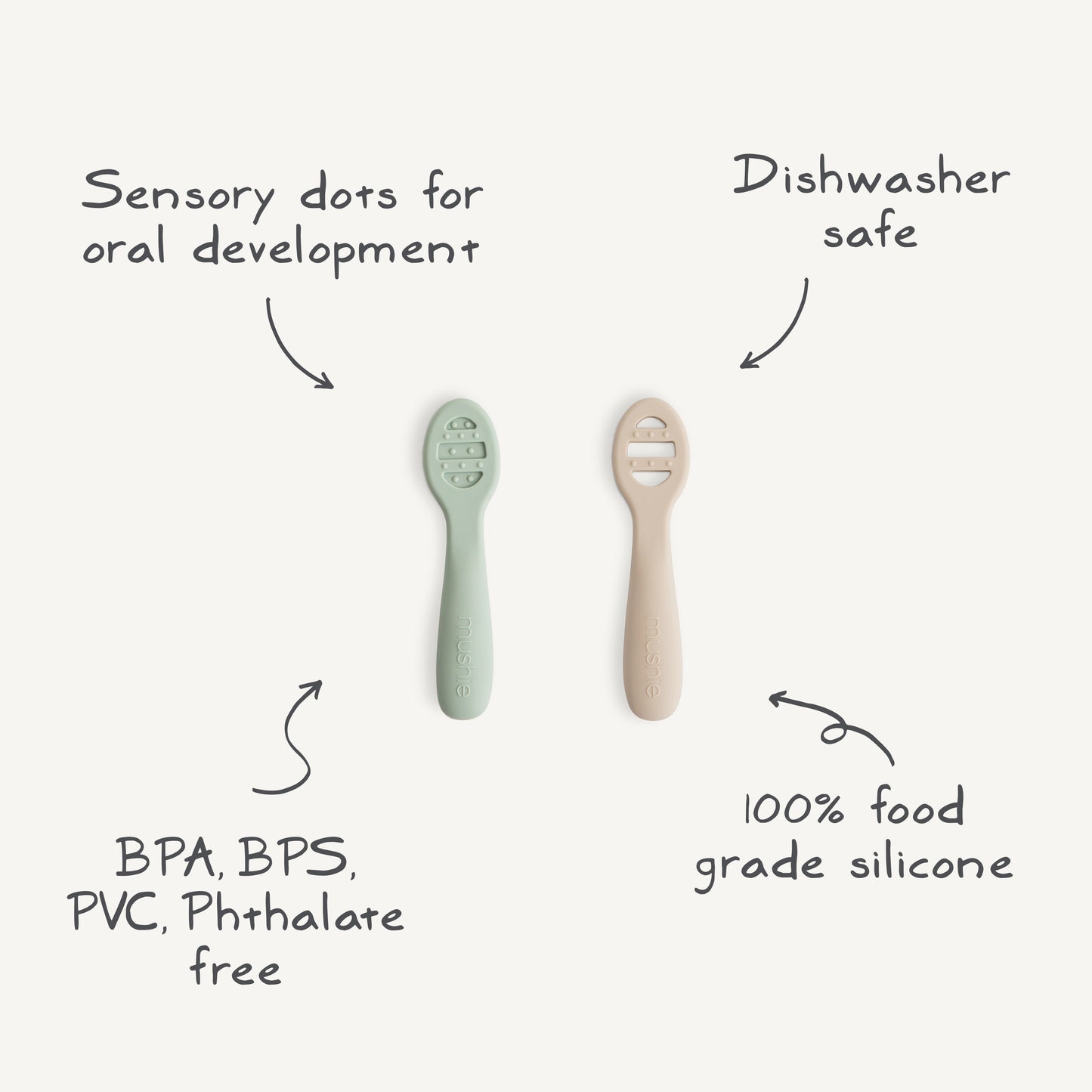MUSHIE Silicone Feeding Spoons 2-Pack