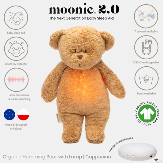 Bear  Moonie 2.0 Organic Humming Baby Sleep Aid Stuffed Toy with Smart Cry Detector