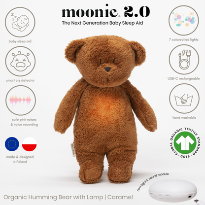 Bear  Moonie 2.0 Organic Humming Baby Sleep Aid Stuffed Toy with Smart Cry Detector
