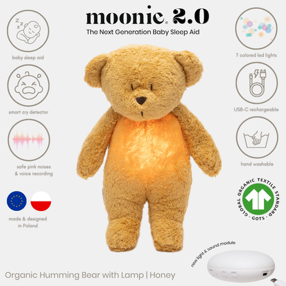 Bear  Moonie 2.0 Organic Humming Baby Sleep Aid Stuffed Toy with Smart Cry Detector