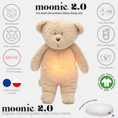 Bear  Moonie 2.0 Organic Humming Baby Sleep Aid Stuffed Toy with Smart Cry Detector