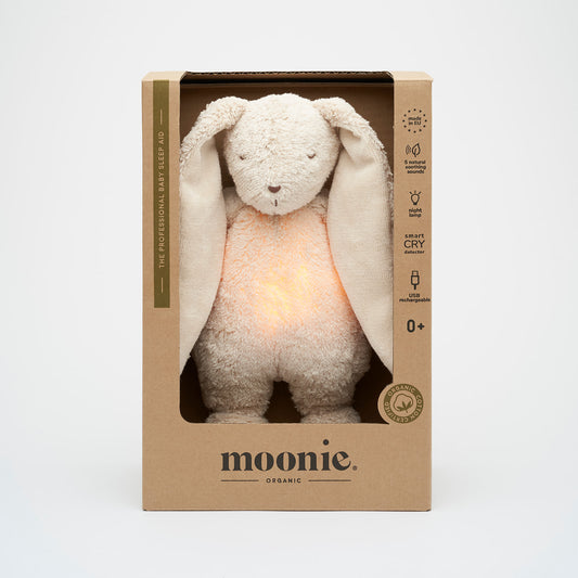 Moonie | Organic Humming Bunny Sand | Baby Sleep Aid with Smart Cry Detector