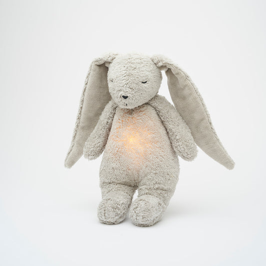 Moonie | Organic Humming Bunny Grey | Baby Sleep Aid with Smart Detector