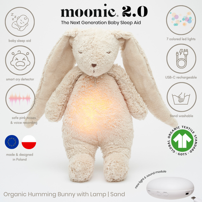 Bunny Moonie 2.0 Organic Humming Baby Sleep Aid Stuffed Toy with Smart Cry Detector (Copy)