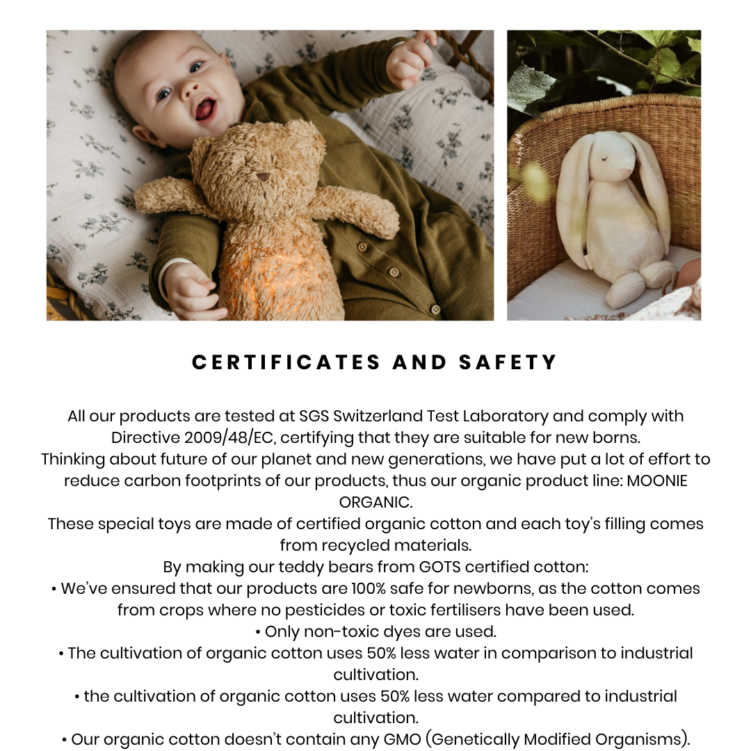 Moonie | Organic Humming Bunny Sand | Baby Sleep Aid with Smart Cry Detector