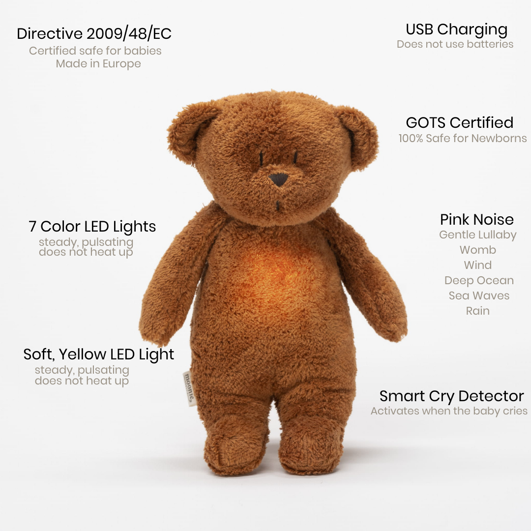 Moonie Organic Humming Bear Honey Baby Sleep Aid with Smart Cry Detector