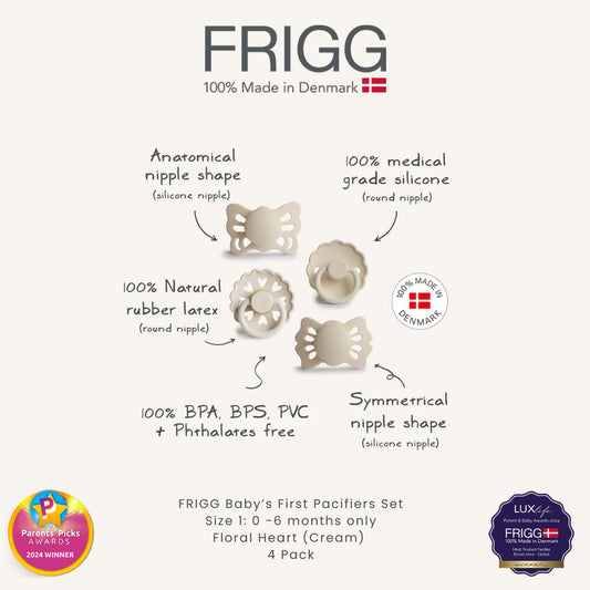 FRIGG Baby's First Pacifier Floral Heart 4-Pack